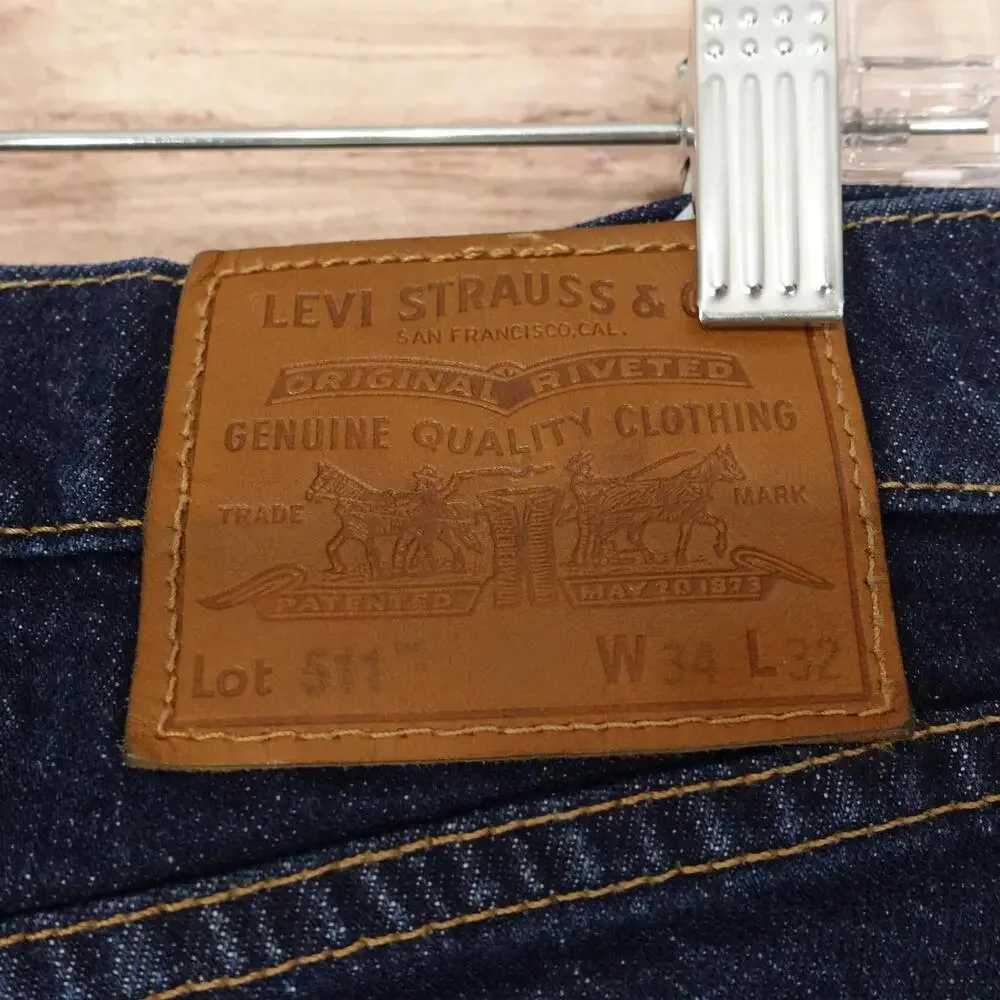 Levis 511 Jeans Mens 34x32 Blue Dark Wash Slim Fit Stretch Denim Premium Denim